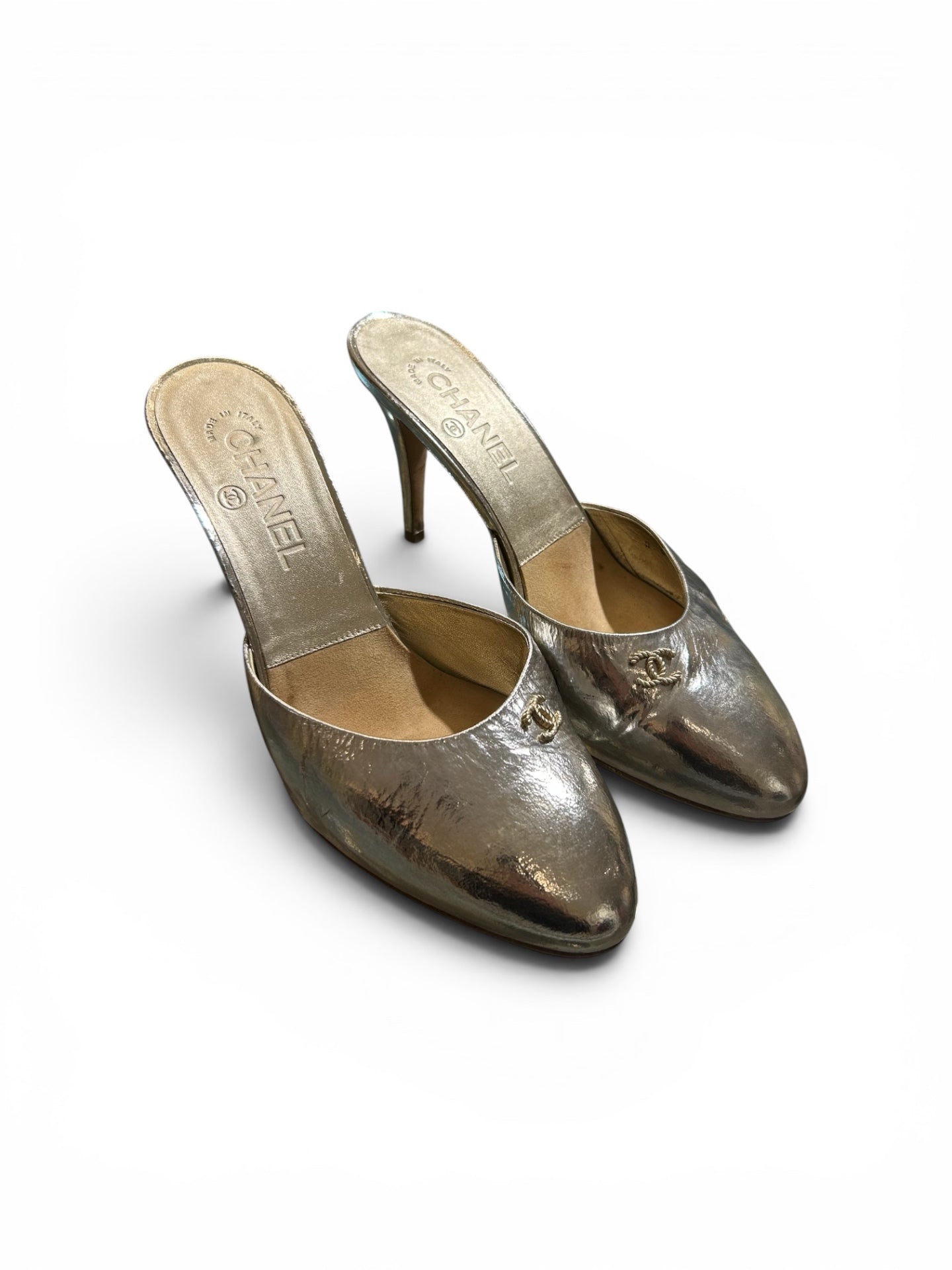 CHANEL Zapatos 38,5 Metallic Gold