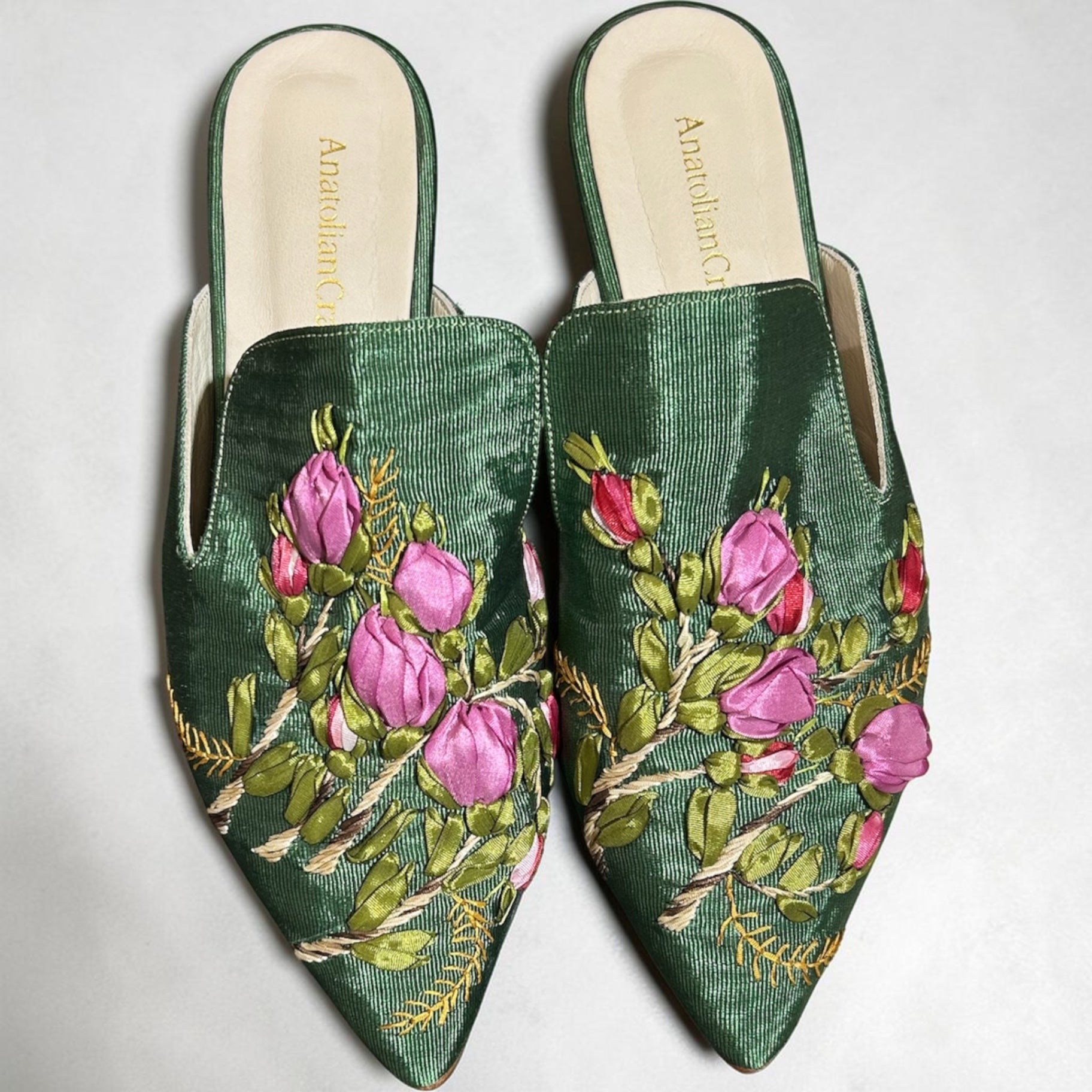 AnatolianCraft Zapatos 39 Verde y Rosa