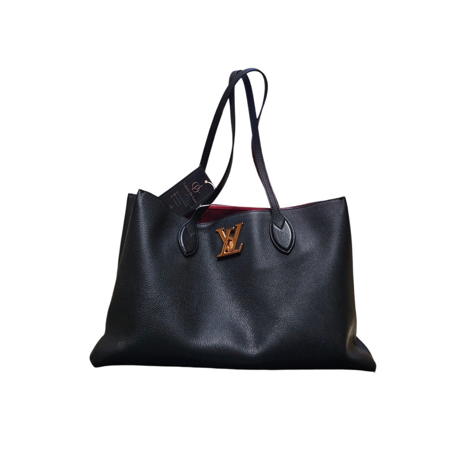 Louis Vuitton Lockme Shopper; golden emblem; Negro; Red line inside 
