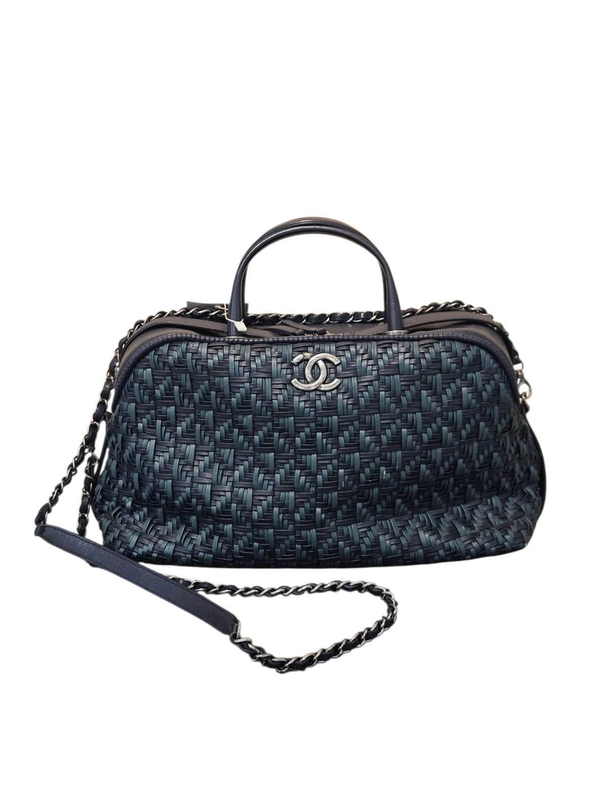 Chanel CC Woven Bowling Bag Bolsos Medium Black and teal