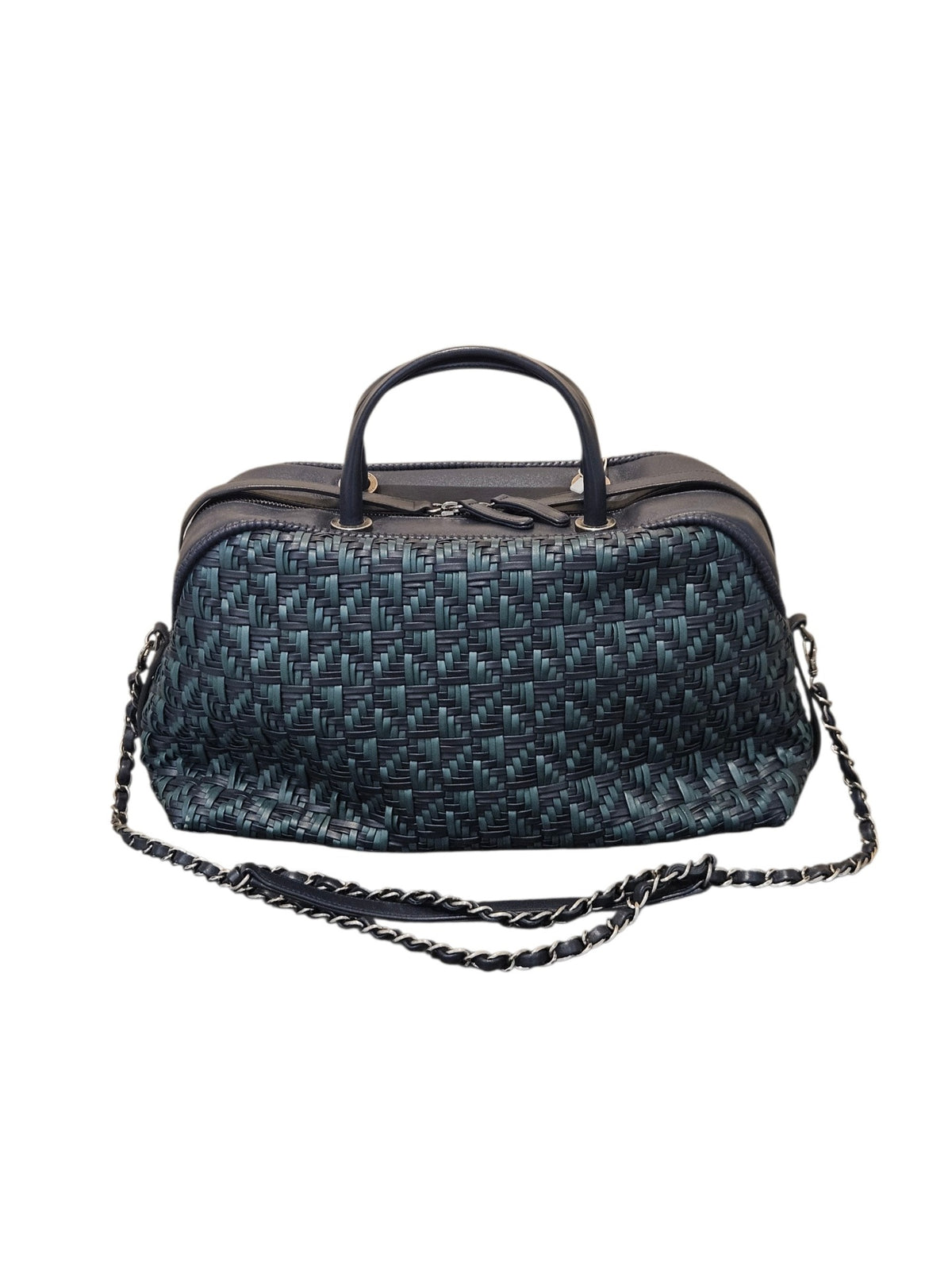 Chanel CC Woven Bowling Bag Bolsos Medium Black and teal