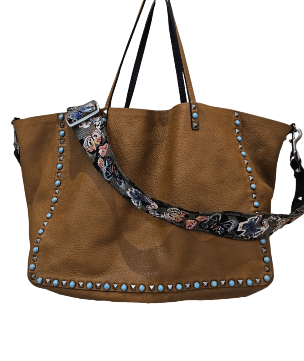 Valentino Garavani Rockstud Turquoise-Embellished Reversible Tote Bag Bolsos de mujer Large Camel Brown 