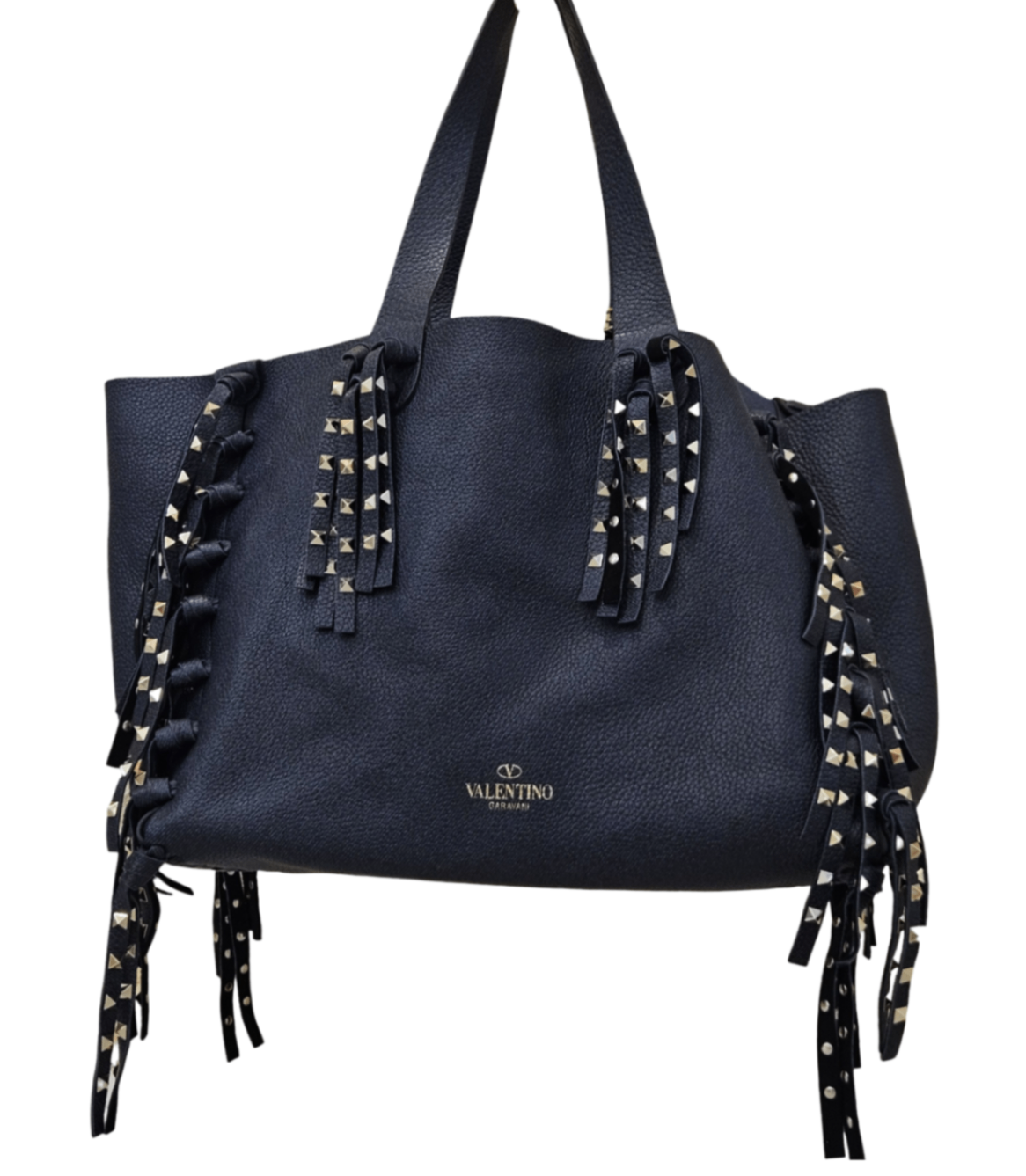  Valentino Garavani Rockstud Fringe Tote Bag  Grande Dark Blue