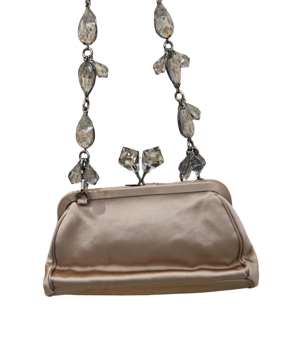 Prada Satin Crystal Kiss Lock Clutch / Shoulder Bag (Champagne)