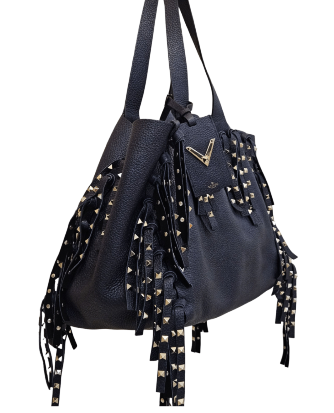  Valentino Garavani Rockstud Fringe Tote Bag  Grande Dark Blue