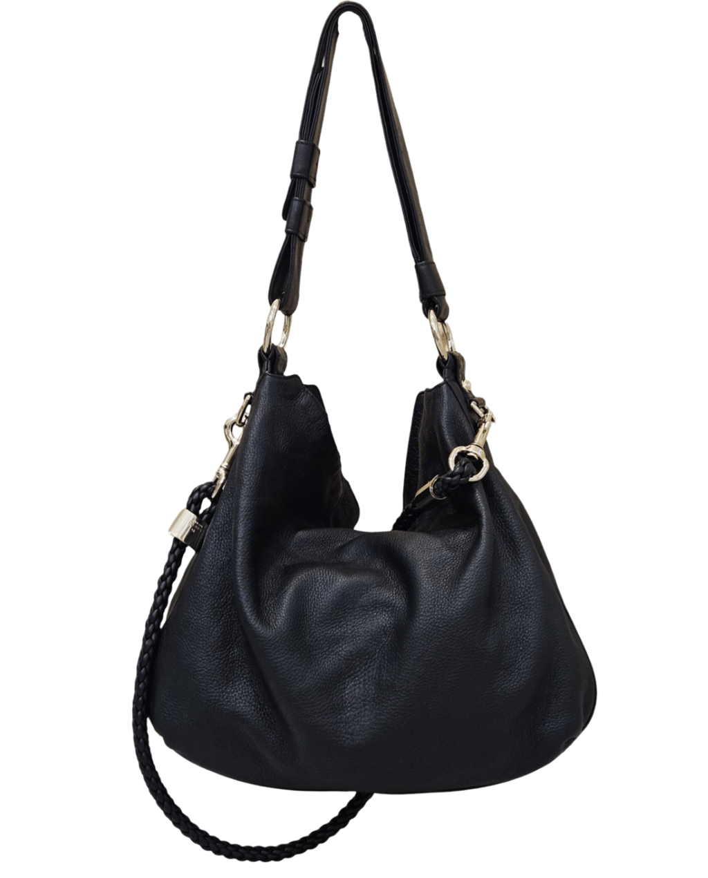 Gucci Interlocking G Hobo Bag (Black Grained Leather with Braided Details) Bolsos de mujer Negro
