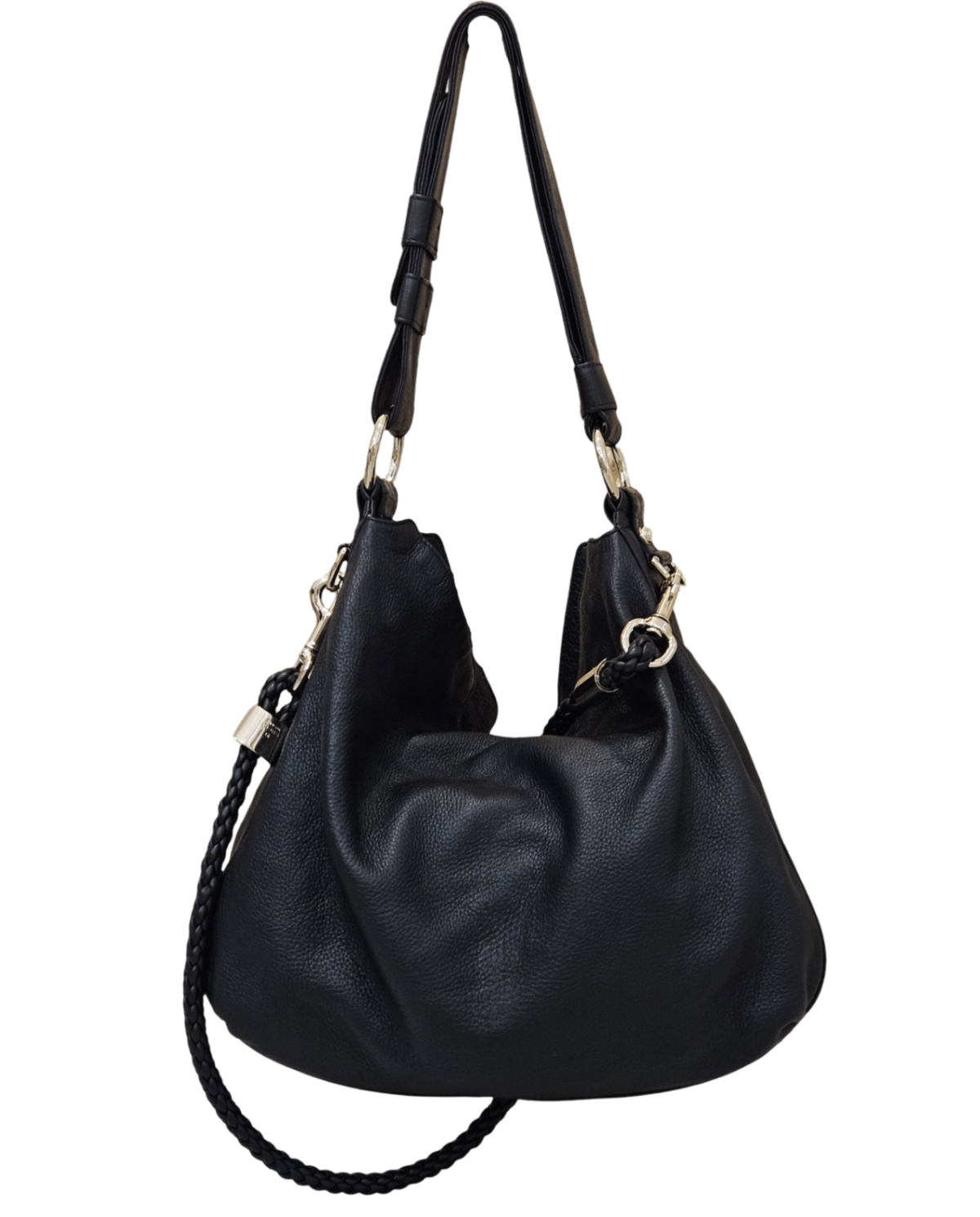 Gucci Interlocking G Hobo Bag (Black Grained Leather with Braided Details) Bolsos de mujer Negro