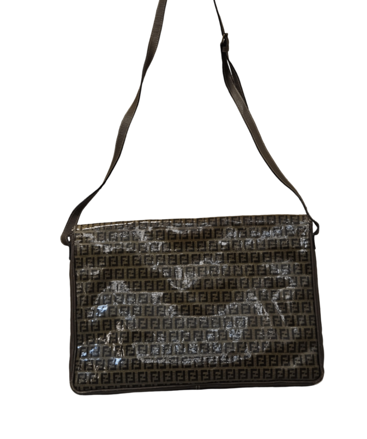 Fendi Zucchino Canvas Envelope Crossbody Bag (Brown) Mediano Beige y marrón