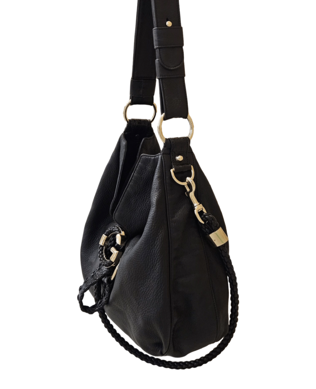 Gucci Interlocking G Hobo Bag (Black Grained Leather with Braided Details) Bolsos de mujer Negro