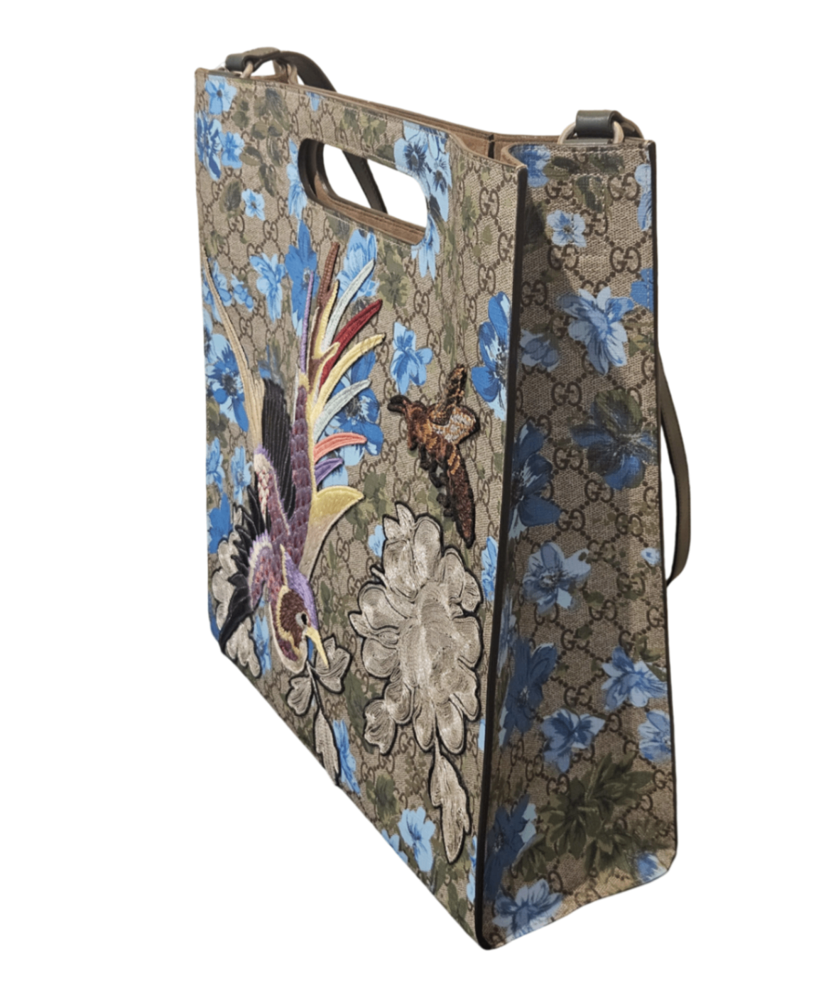 Gucci GG Supreme XL Tote Bolsos Grande Beige con detalles en azul y otros colores en bordado
