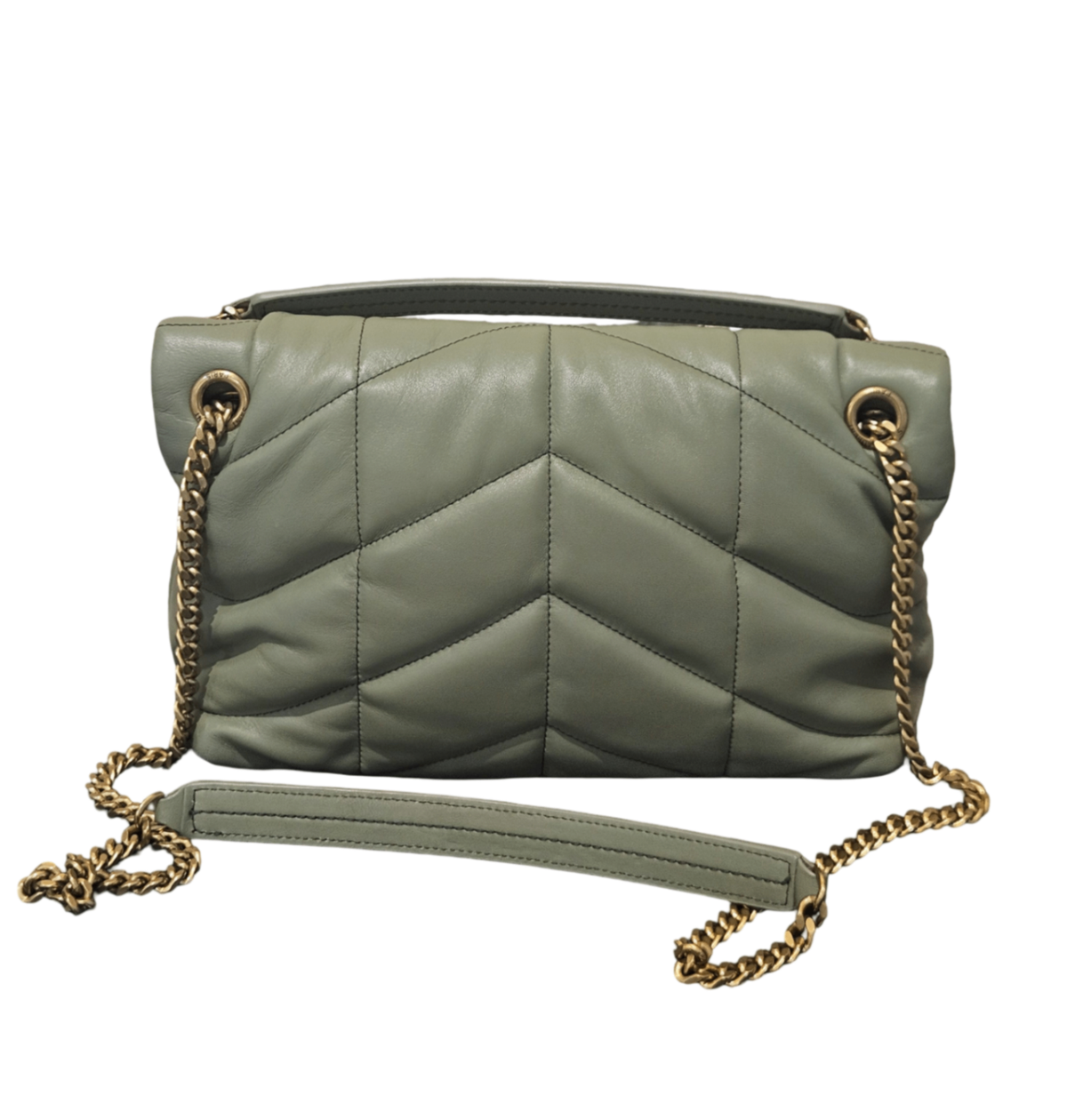 Yves Saint Laurent Toy Loulou Puffer Bag in Quilted Lambskin (Sage Green)