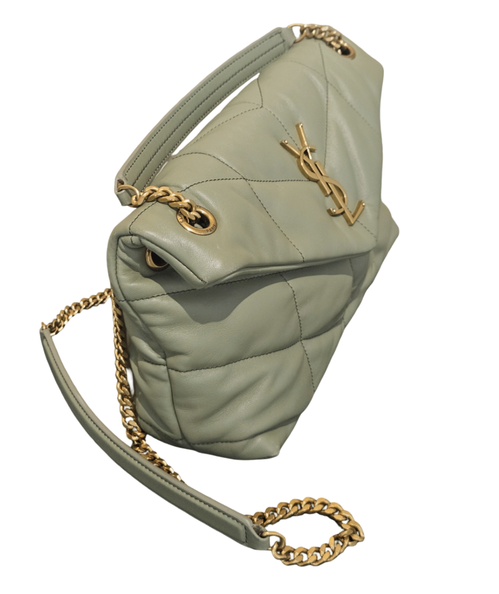 Yves Saint Laurent Toy Loulou Puffer Bag in Quilted Lambskin (Sage Green)