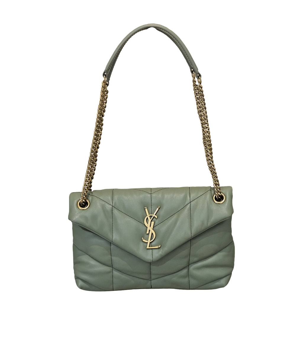 Yves Saint Laurent Toy Loulou Puffer Bag in Quilted Lambskin (Sage Green)