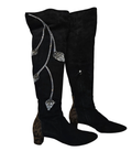 Giuseppe Zanotti  Crystal-Embellished Suede Over-the-Knee Boots with Leopard Pony Hair Heel (Black) size 41