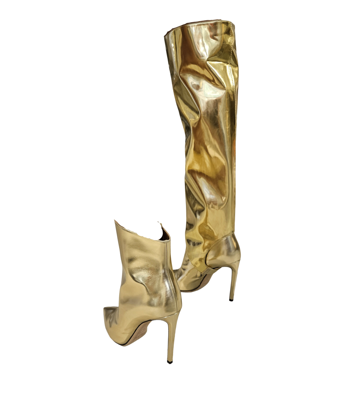Jimmy Choo Hurley 100 Convertible Metallic Leather Knee-High Boots (Gold) size 41