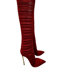 Casadei Blade Pleated Satin Over-the-Knee Boots (Ruby Red) size 41