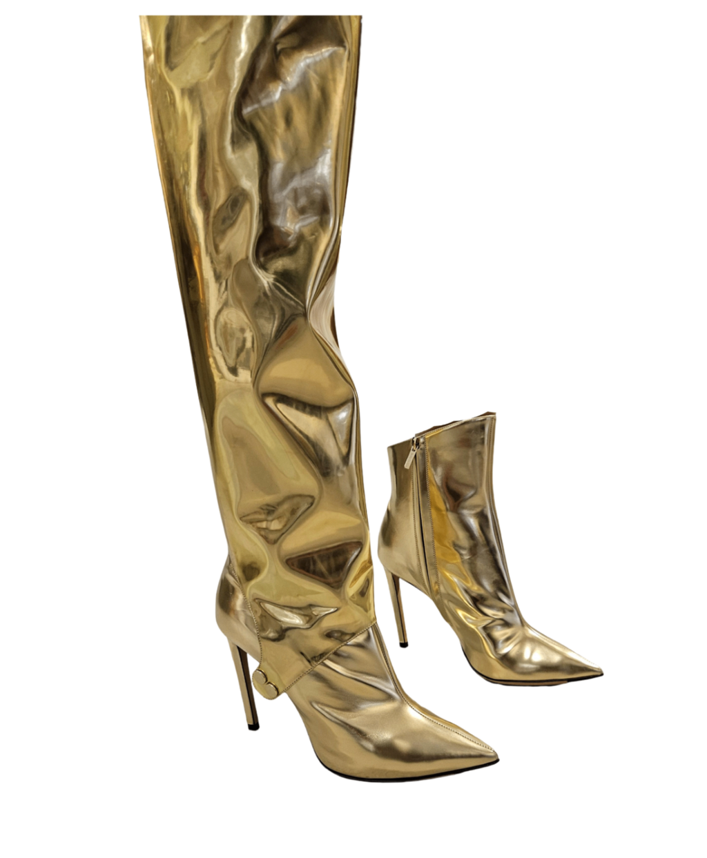 Jimmy Choo Hurley 100 Convertible Metallic Leather Knee-High Boots (Gold) size 41