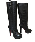 Christian Louboutin Harletty 140 Croc-Embossed Leather Platform Boots (Black) size 41
