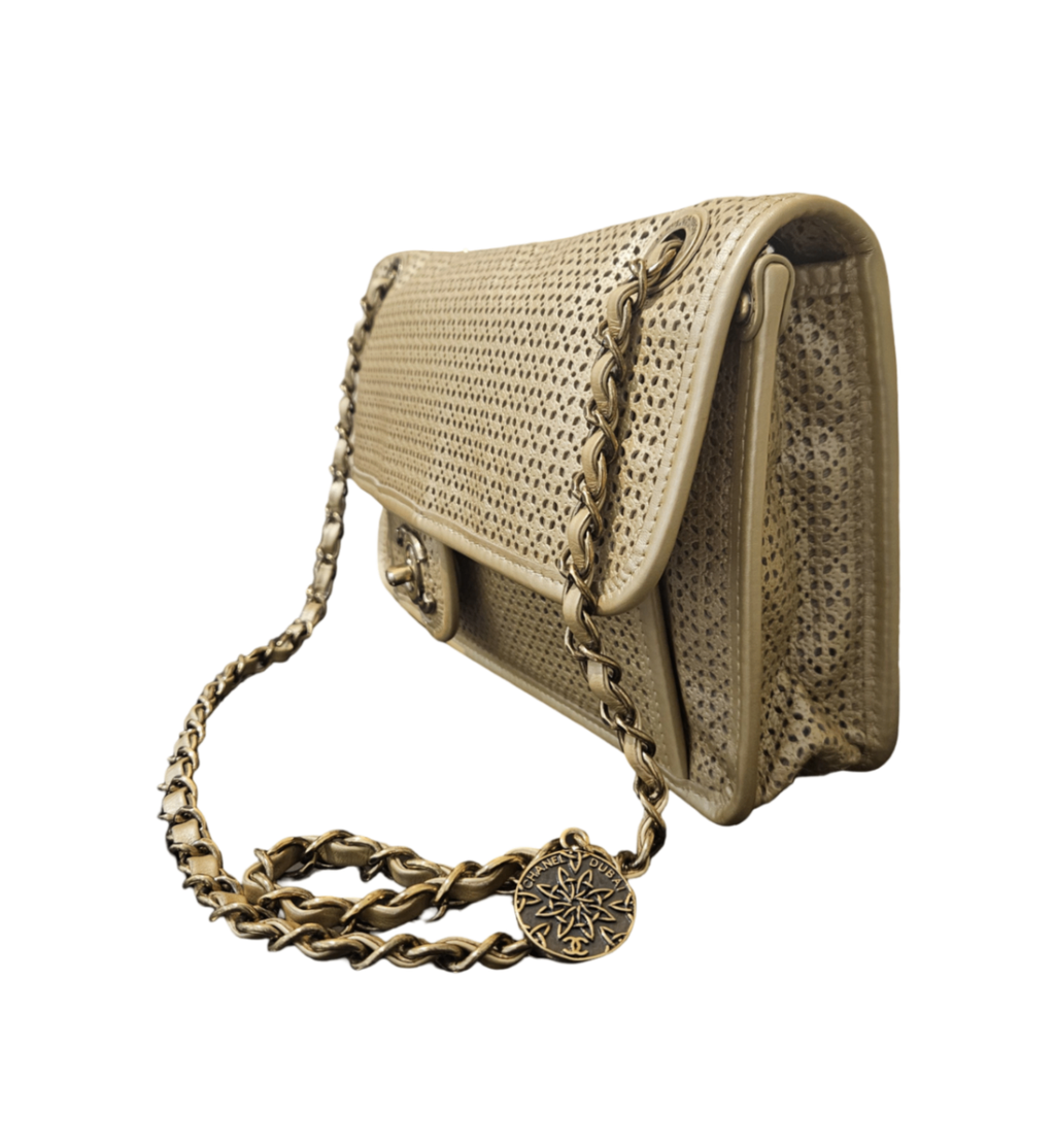 Chanel Perforated Leather Flap Bag - Cruise 2015 Dubai Collection (Gold)