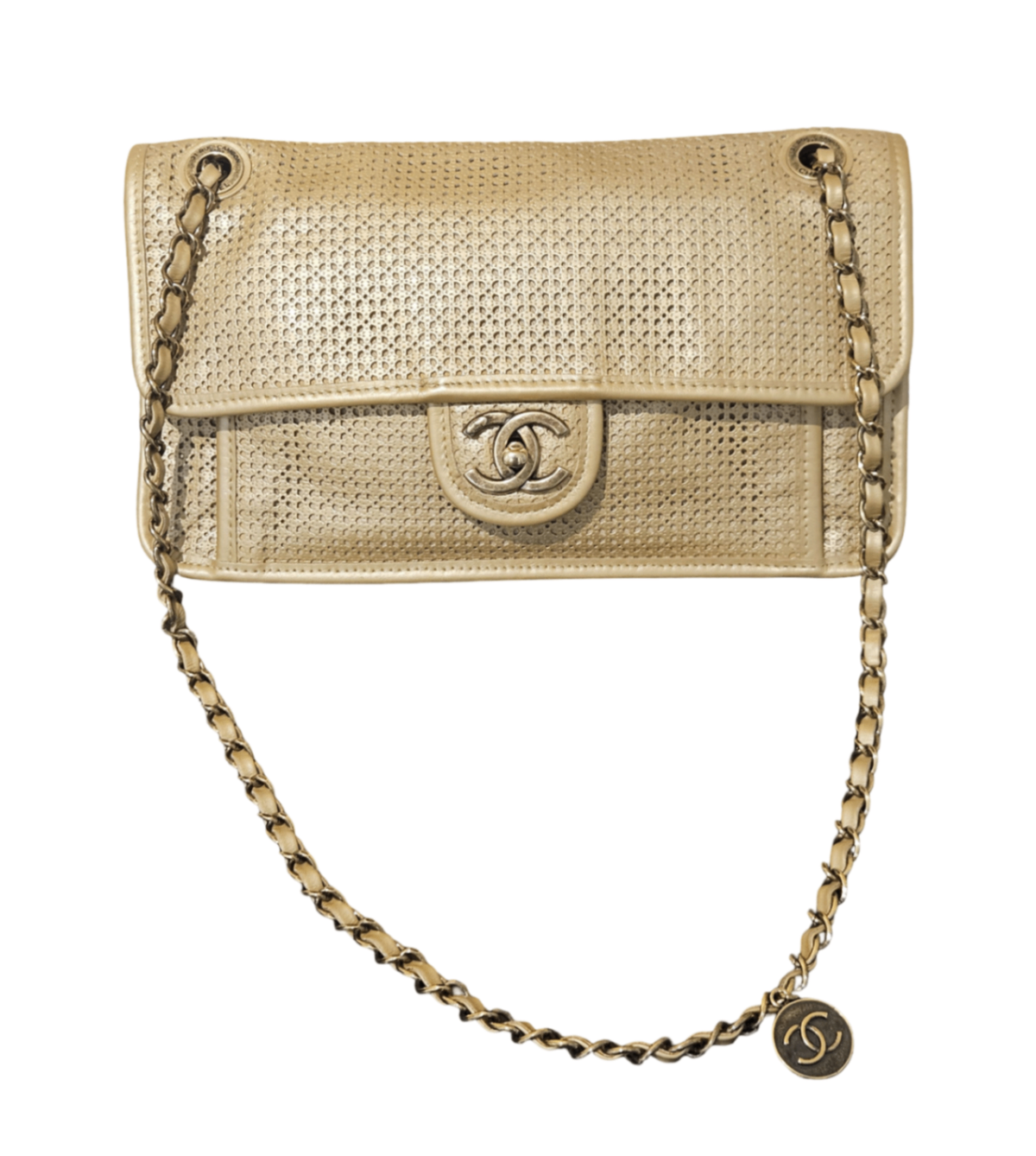 Chanel Perforated Leather Flap Bag - Cruise 2015 Dubai Collection (Gold)
