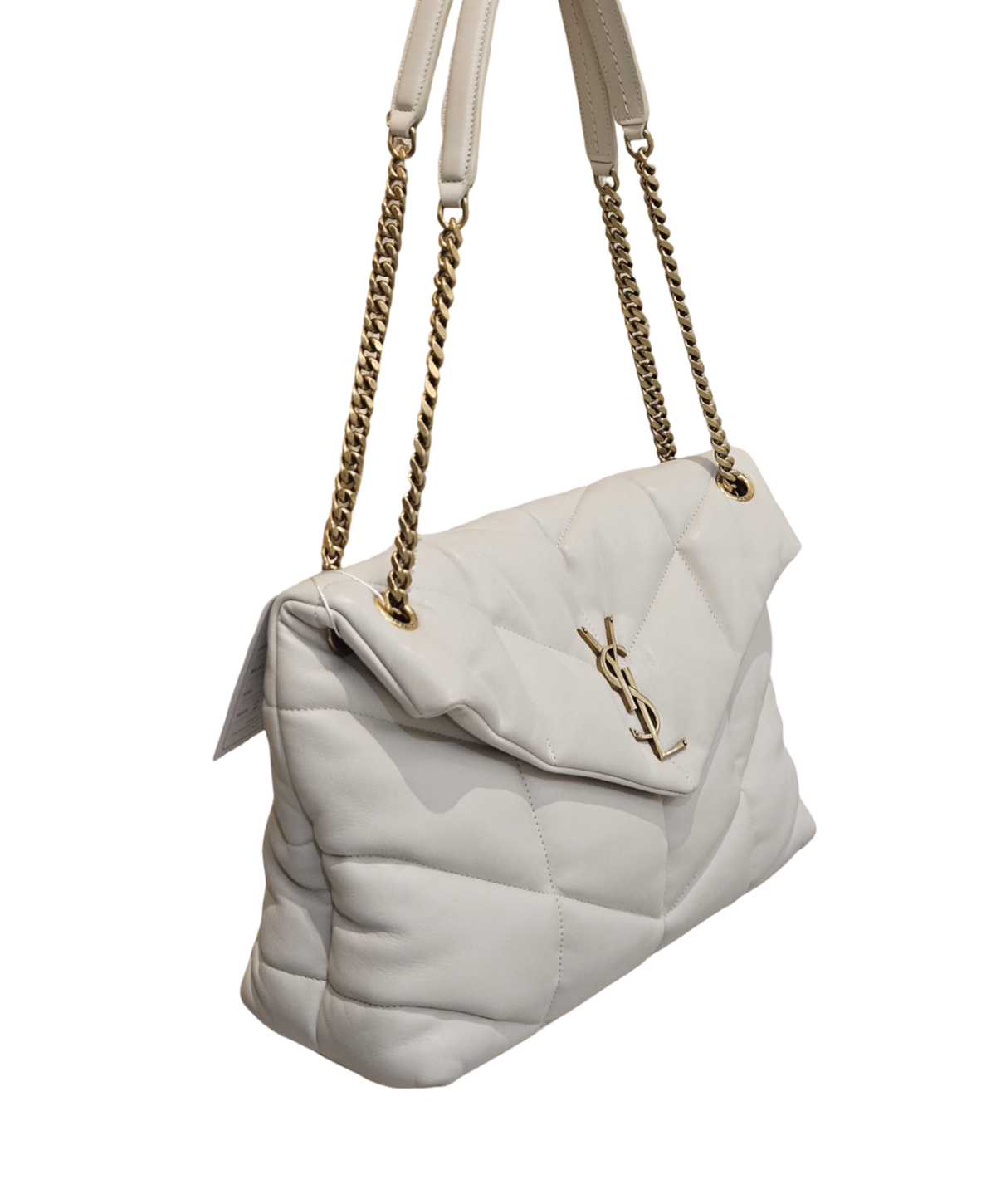 Saint Laurent LouLou Puffer Medium Chain Bag in Quilted Lambskin (White)