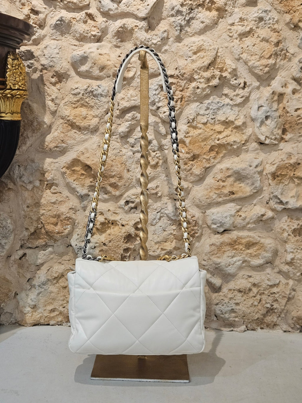 Chanel 19 Large Flap Bag in White Quilted Lambskin (Mixed Metals)