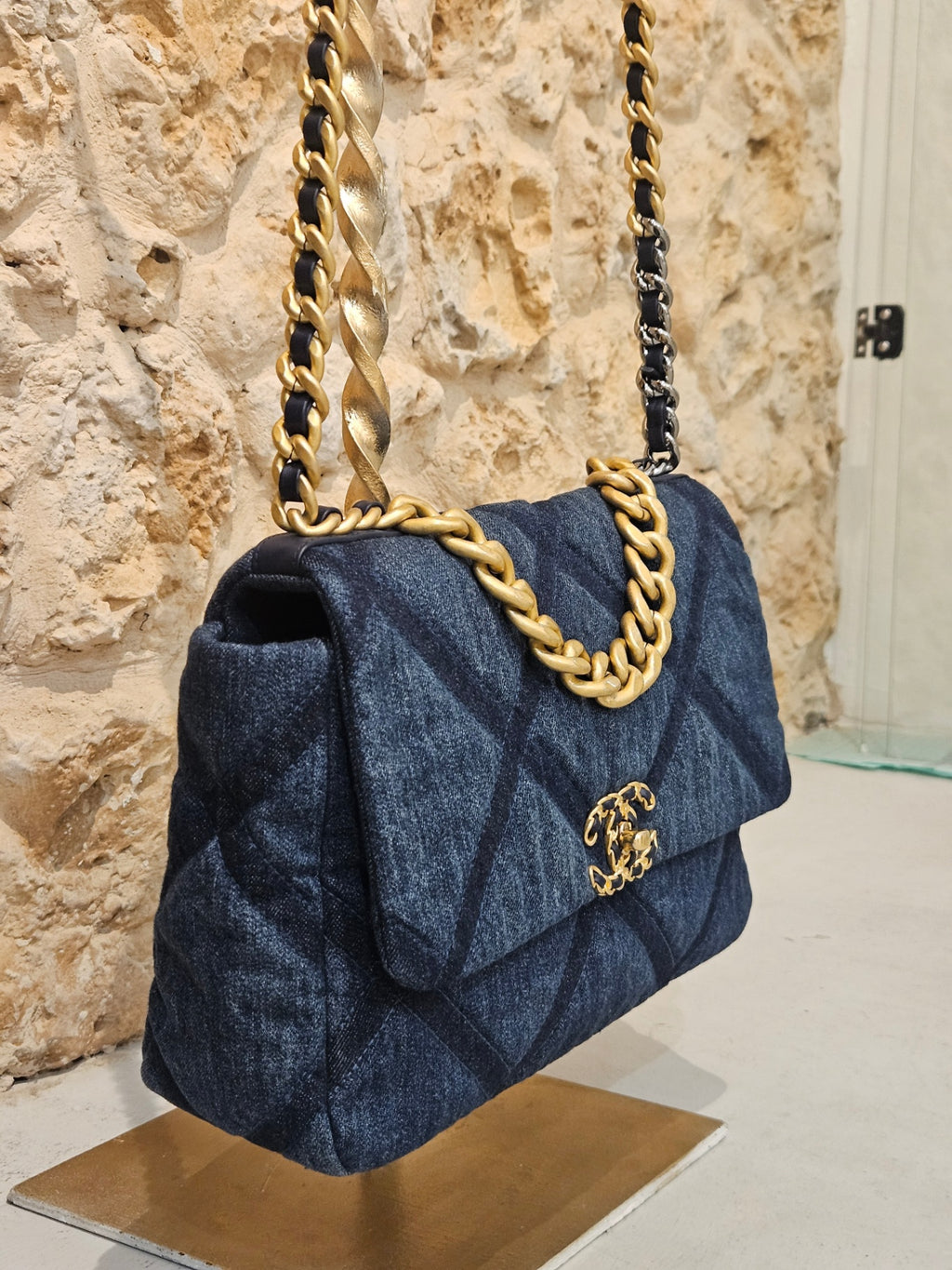 Chanel 19 Large Flap Bag in Blue Denim (Mixed Metals)
