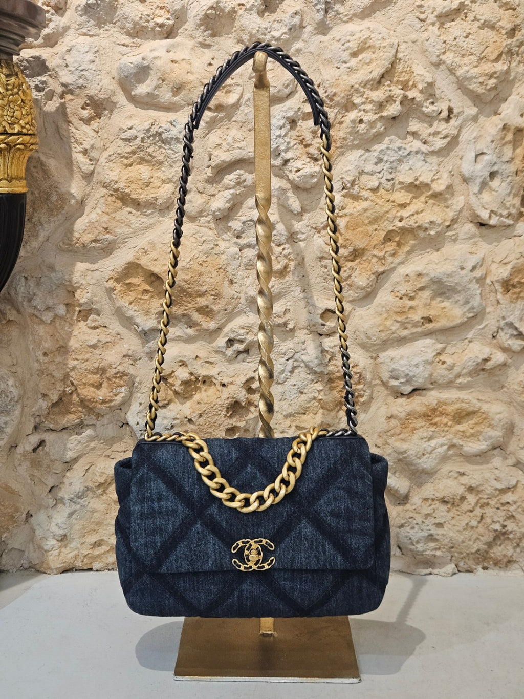 Chanel 19 Large Flap Bag in Blue Denim (Mixed Metals)
