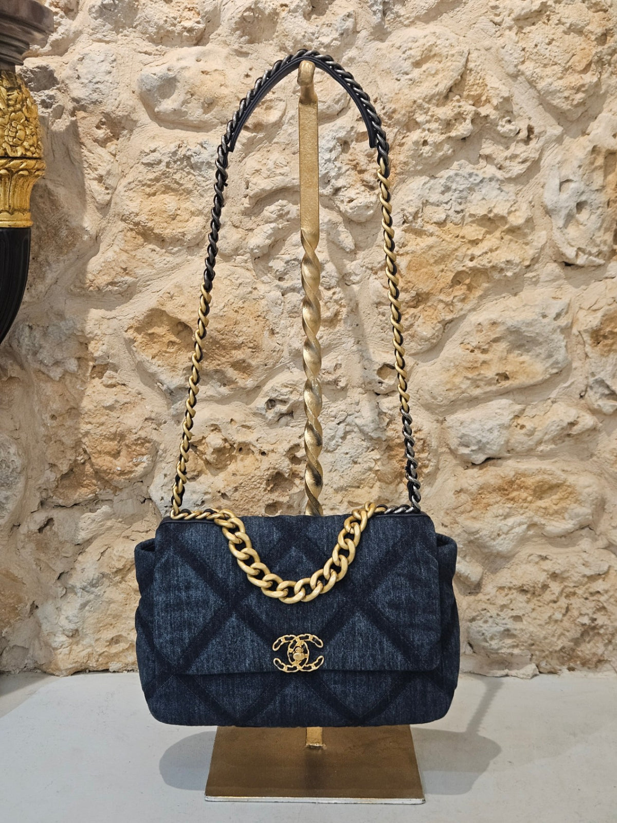 Chanel 19 Large Flap Bag in Blue Denim (Mixed Metals)